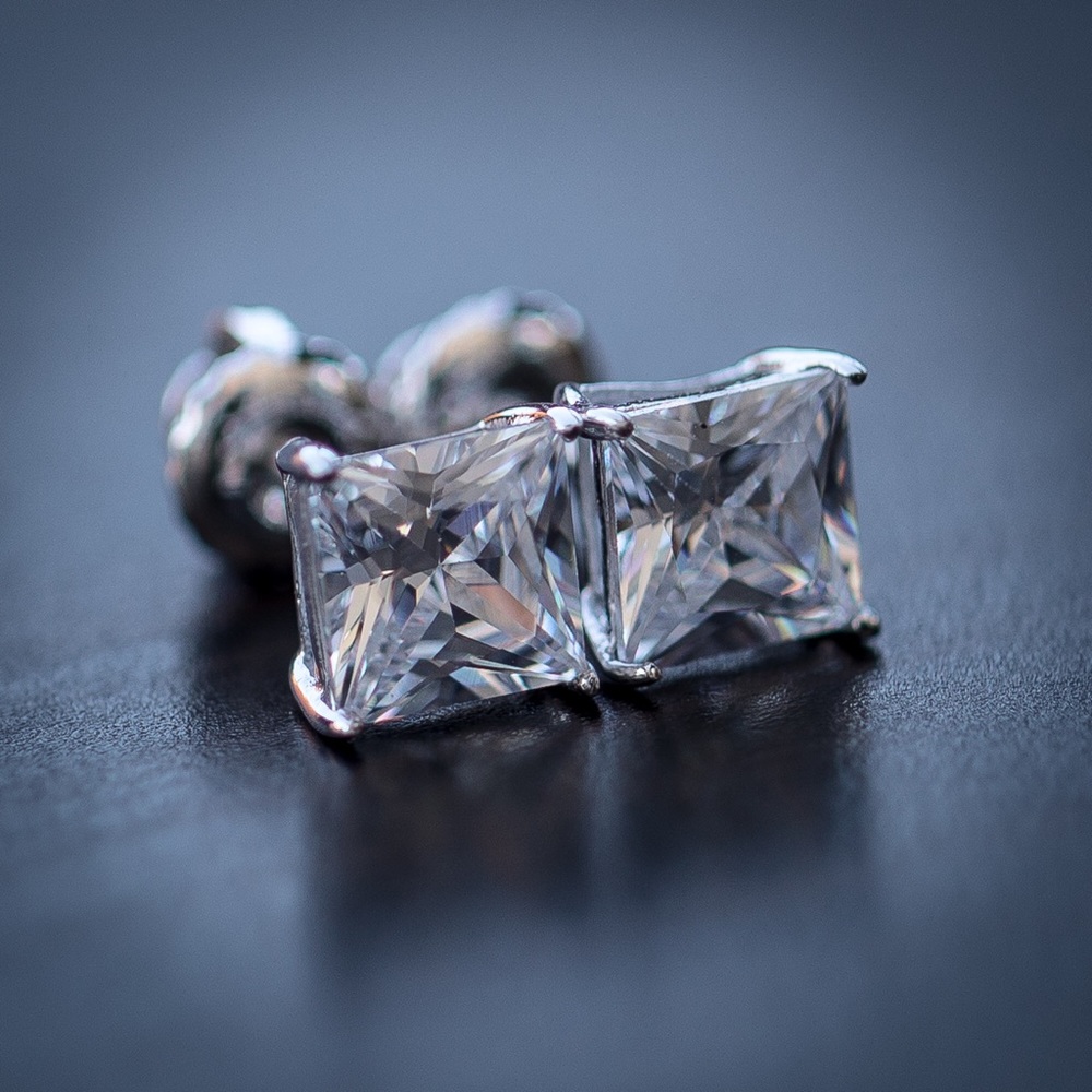 Iced Out Diamond Princess Cut Stud Earrings